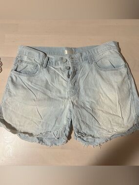 MOTHER Light Blue Striped Denim Cutoff Shorts